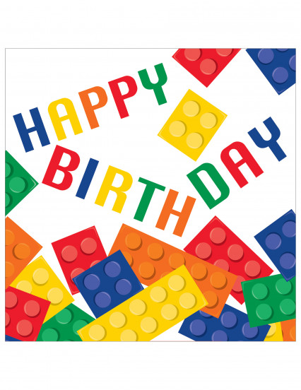 16 serviettes en papier jeu de construction happy birthday 33 x 33 cm blocs colorés 1