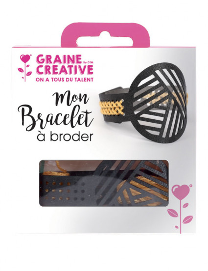 Kit bracelet à broder cuir noir motifs géométriques pour adulte 1