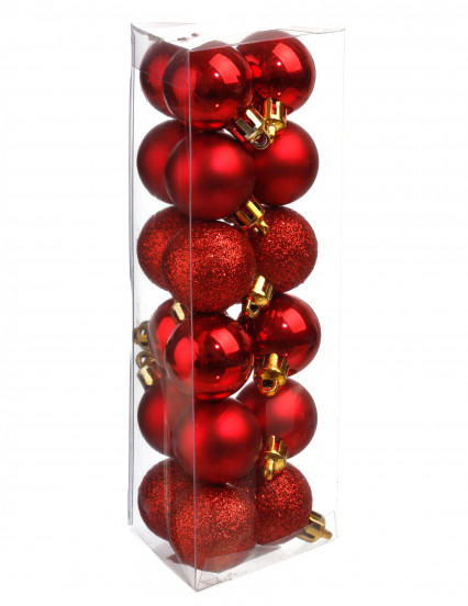 18 mini boules de Noël rouges 3 cm, mat et brillant 1