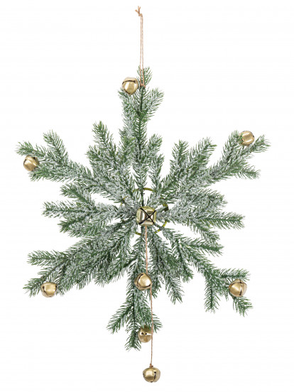 Suspension flocon de neige branches de sapin et grelots or 48 cm 1