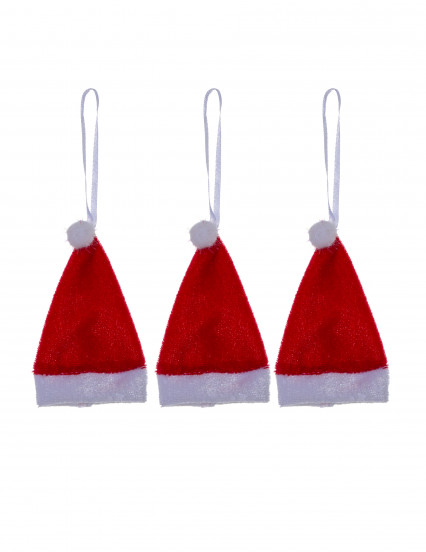 3 suspensions bonnets de Noël rouges et blancs 10 cm 1