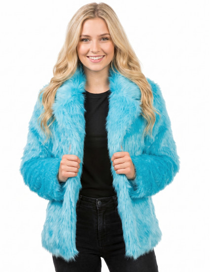 Manteau en fausse fourrure bleue adulte	 2