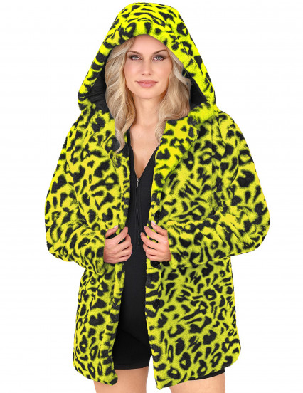 Veste à capuche léopard jaune adulte 1