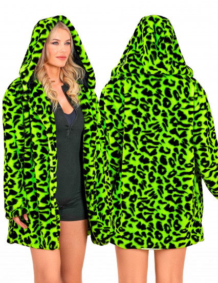 Veste à capuche léopard vert adulte 3