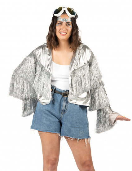 Veste à franges argentées femme 1