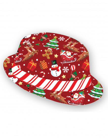 Borsalino rouge à motifs de Noël adulte 2