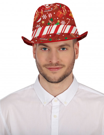 Borsalino rouge à motifs de Noël adulte 3