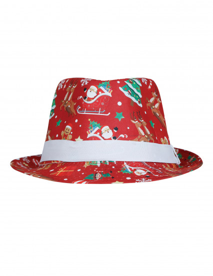Borsalino rouge à motifs de Noël adulte 4