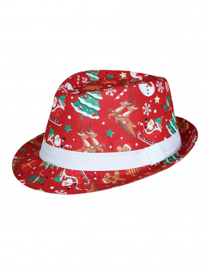 Borsalino rouge à motifs de Noël adulte 6