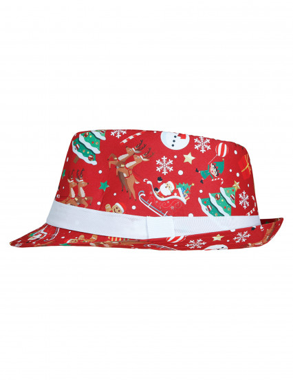 Borsalino rouge à motifs de Noël adulte 7