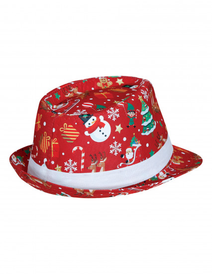 Borsalino rouge à motifs de Noël adulte 8