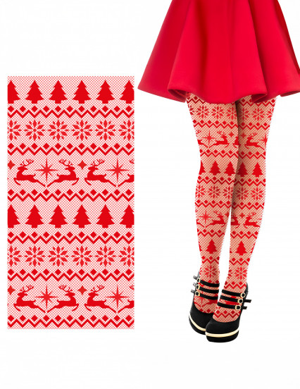 Collants résille rouges à motifs Noël adulte 1