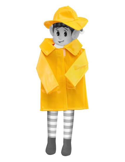 Déguisement imperméable jaune avec chapeau pour poupée lutin farceur 1