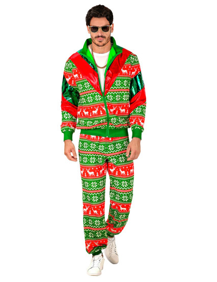 Déguisement survêtement de Noël vert et rouge adulte 1