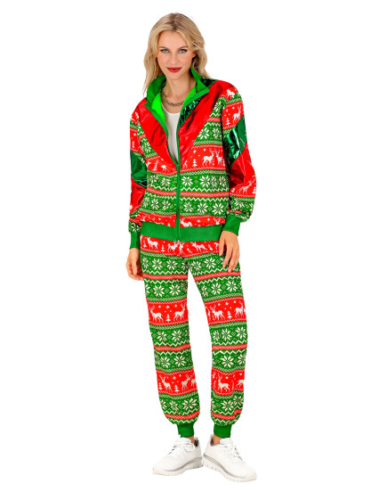 Déguisement survêtement de Noël vert et rouge adulte 2