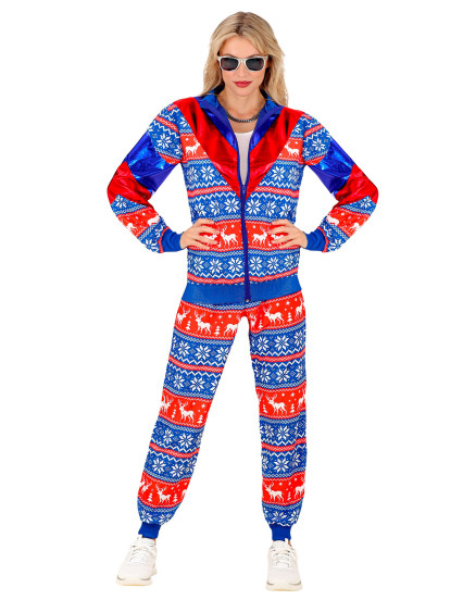 Déguisement survêtement de Noël bleu et rouge adulte 1