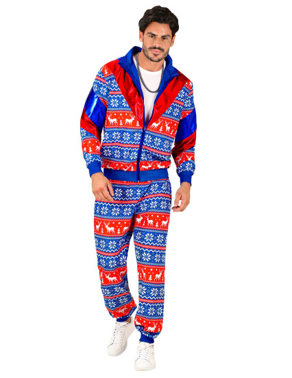 Déguisement survêtement de Noël bleu et rouge adulte 2