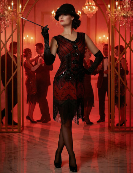 Déguisement Charleston rouge à sequins luxe femme 1