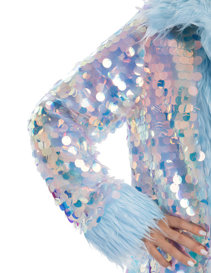 Manteau réversible à paillettes et fausse fourrure bleue adulte 3