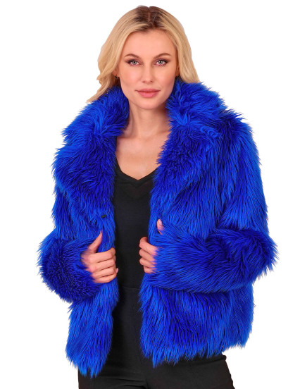 Manteau en fausse fourrure bleu foncé adulte 1