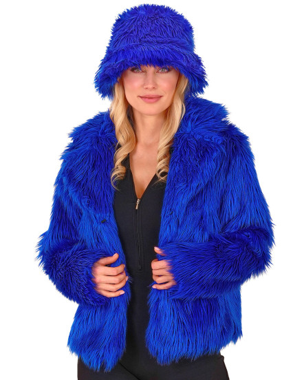 Manteau en fausse fourrure bleu foncé adulte 2