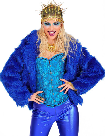 Manteau en fausse fourrure bleu foncé adulte 3