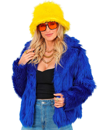 Manteau en fausse fourrure bleu foncé adulte 5