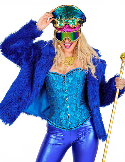 Manteau en fausse fourrure bleu foncé adulte 6