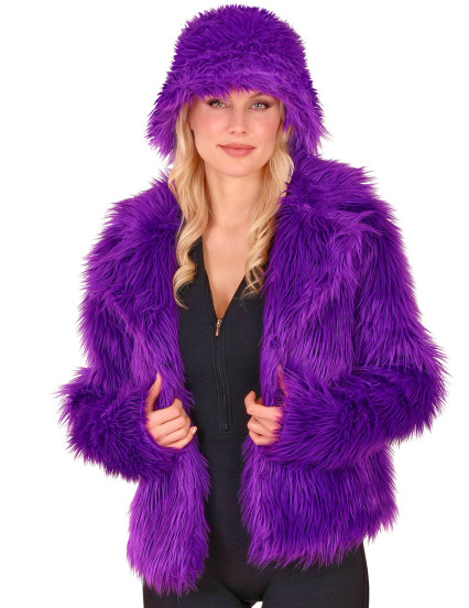 Manteau en fausse fourrure violet adulte 4