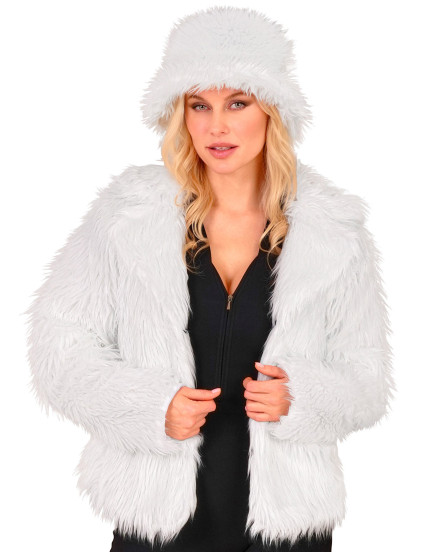 Manteau en fausse fourrure blanc adulte 4