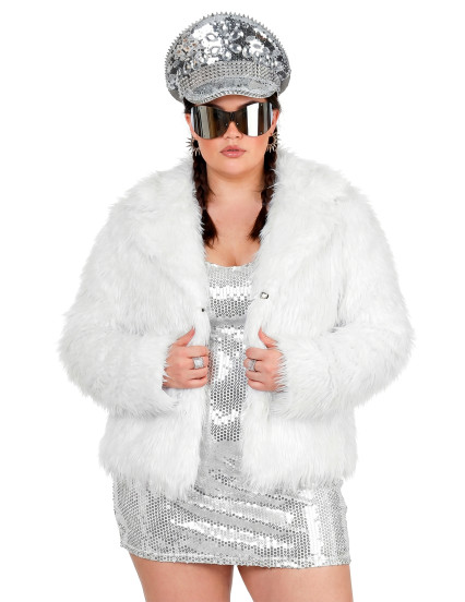 Manteau en fausse fourrure blanc adulte 2