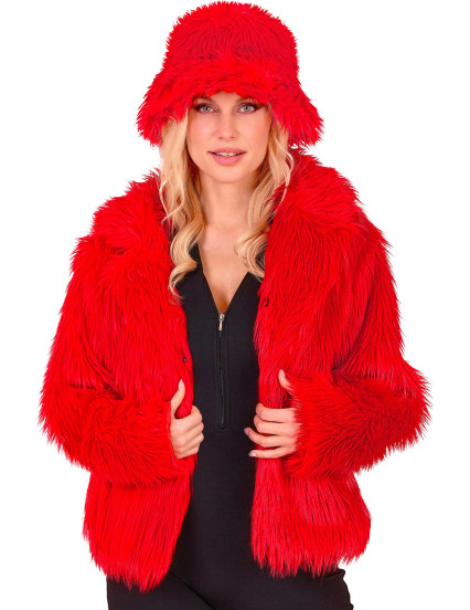 Manteau en fausse fourrure rouge adulte 3