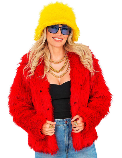 Manteau en fausse fourrure rouge adulte 4