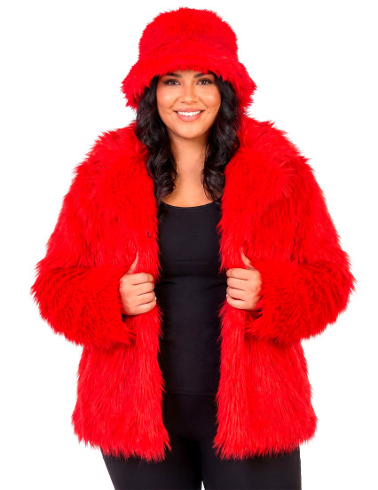 Manteau en fausse fourrure rouge adulte 7